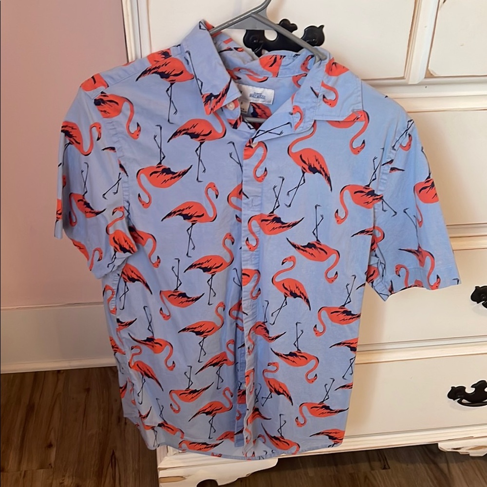 Flamingo Print Blue Shirt